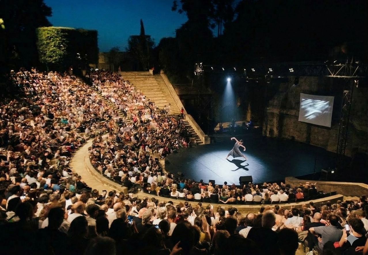 Espectáculo nocturno en el Teatre Grec de Barcelona