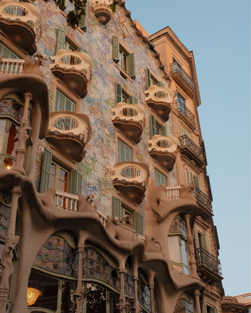 Façade of Casa Batlló, designed by Antoni Gaudí on Passeig de Gràcia, Barcelona.